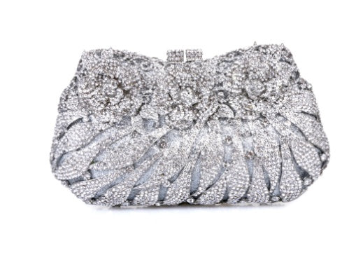 Women's Metal Rose Diamond Crystal Clutch – Hollow Rhinestone Evening Banquet Bag
