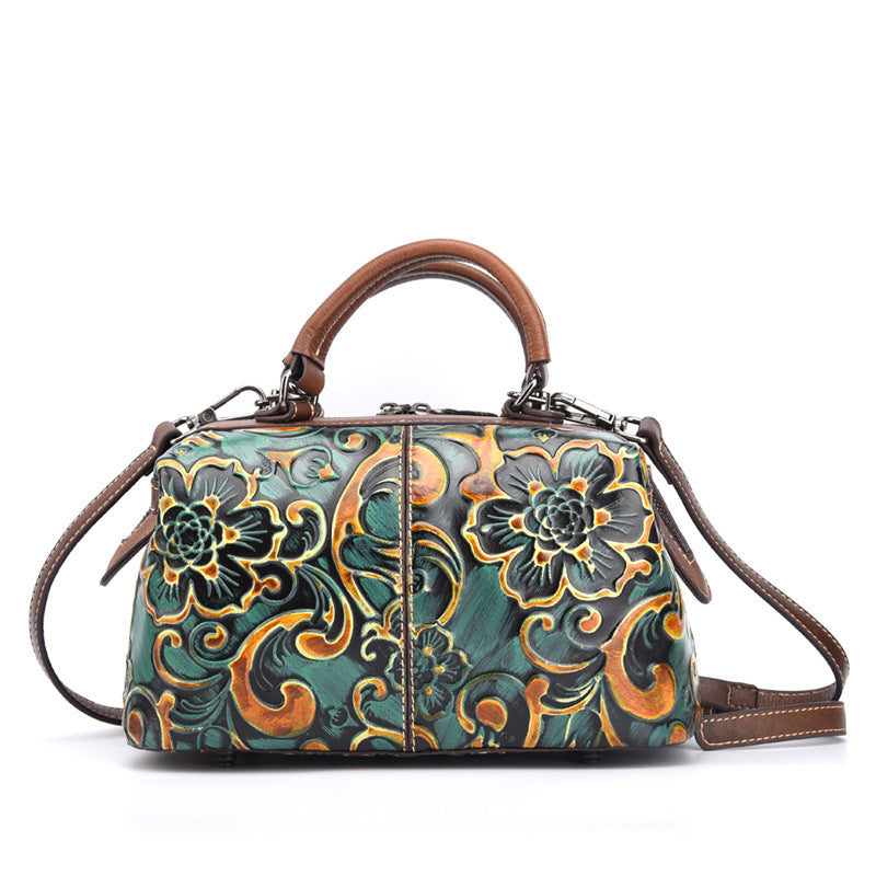 Women's First Layer Cowhide Hand-printed Handbag – Colourful Fashion Casual Leather Bag