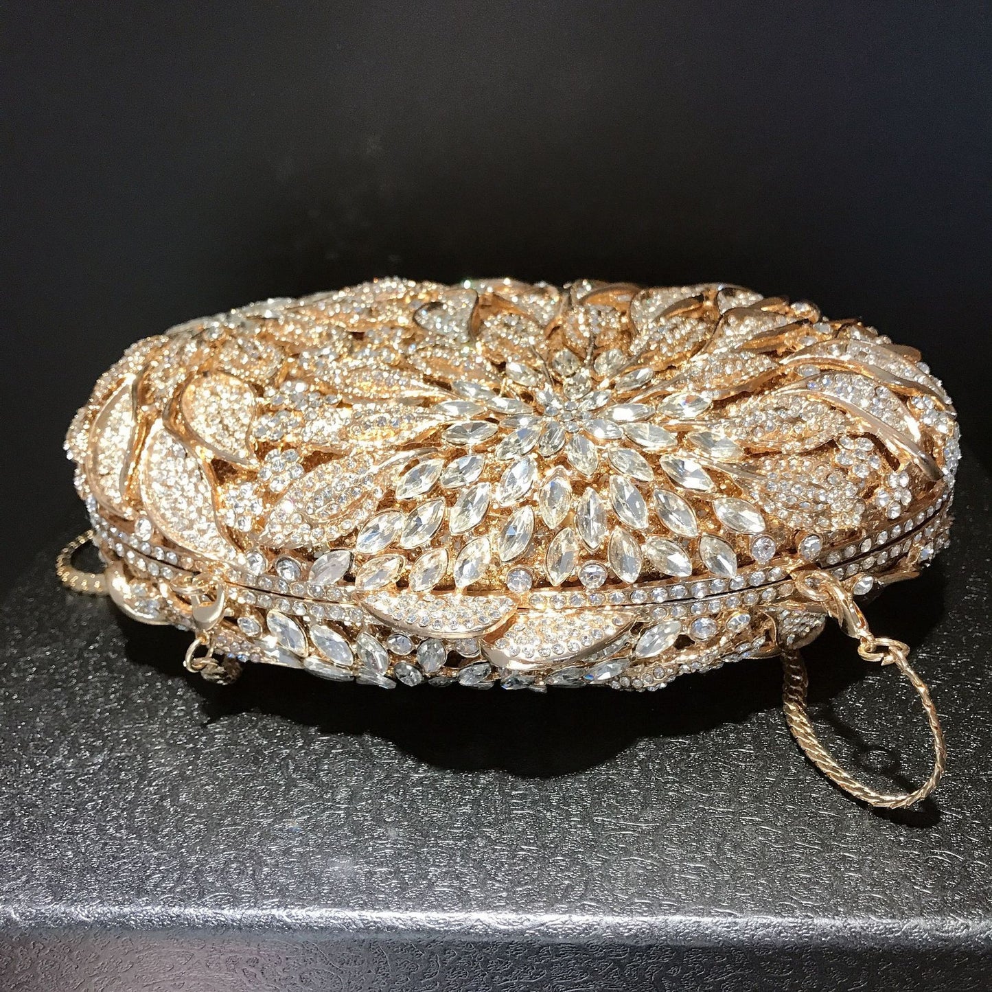 Women's Leaf & Flower Diamond Inlaid Dinner Bag – Floral Crystal Evening Clutch