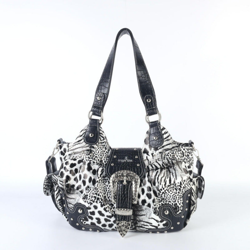 Women's Leopard Print Crossbody Bag – Rivet Detail Western Style Shoulder Bag