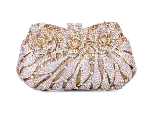 Women's Metal Rose Diamond Crystal Clutch – Hollow Rhinestone Evening Banquet Bag