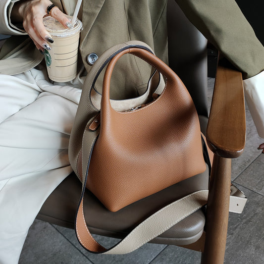 Women's First Layer Cowhide Bucket Bag – Soft Genuine Leather Shoulder & Messenger Bag