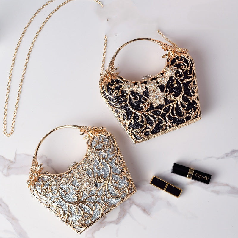 Women's Hollow Out Floral Banquet Bag – Shiny PU Bucket Clutch