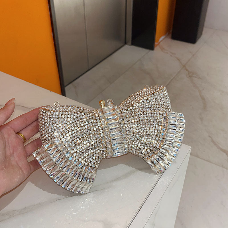 Women's Metal Bow Diamond Clutch – Hard PVC Crossbody Evening Bag