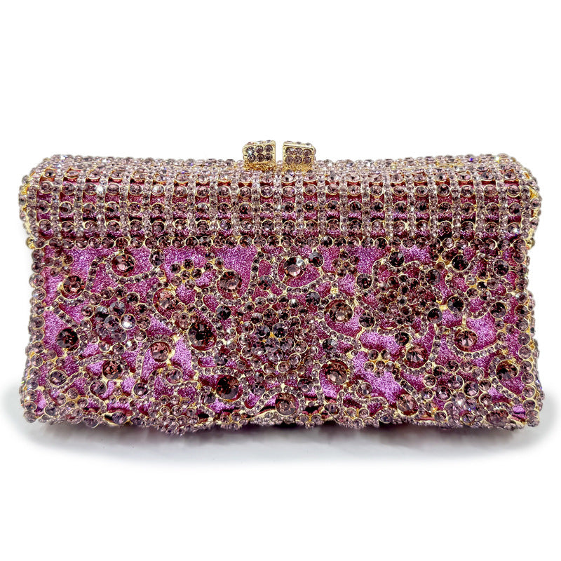 Women's Handmade Diamond Dinner Bag – Floral Clutch with Chain Strap