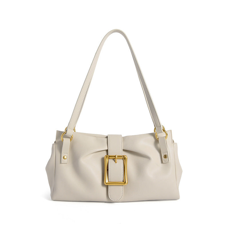 Women's Full-Grain Cowhide Underarm Tote Bag – Soft Genuine Leather Shoulder Bag with Pleats