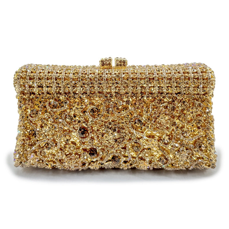 Women's Handmade Diamond Dinner Bag – Floral Clutch with Chain Strap