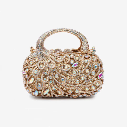 Women's Diamond Rhinestone Evening Clutch – Hard Metal Bag with Wrist Strap
