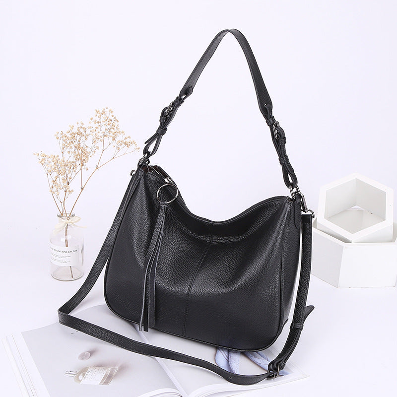 Women's First Layer Cowhide Tassel Tote Bag – Large Genuine Leather Shoulder Handbag