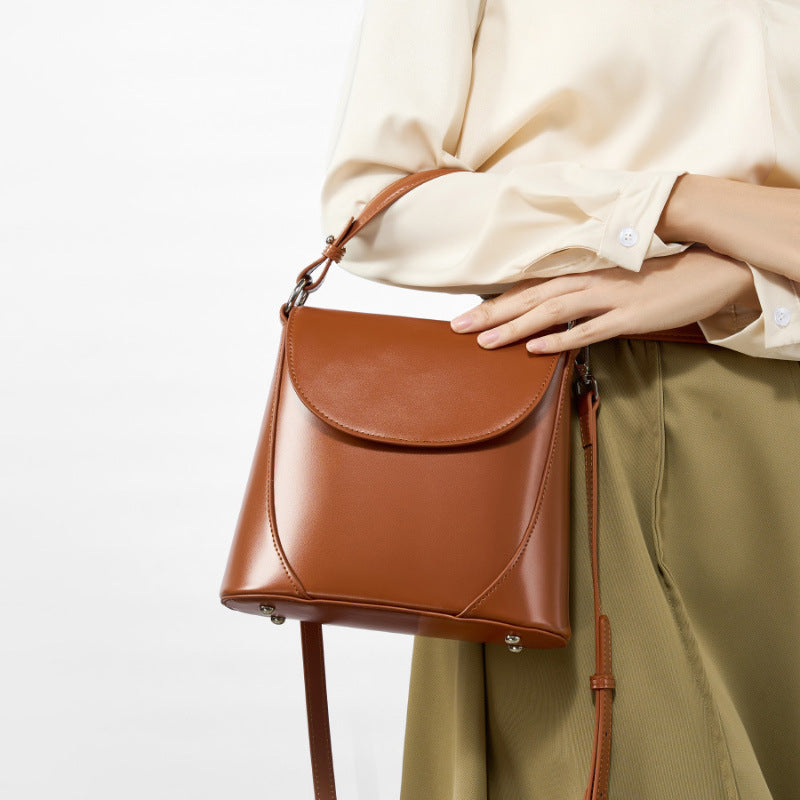 Women's Genuine Leather Square Shoulder Bag – Two-Layer Cowhide Urban Handbag