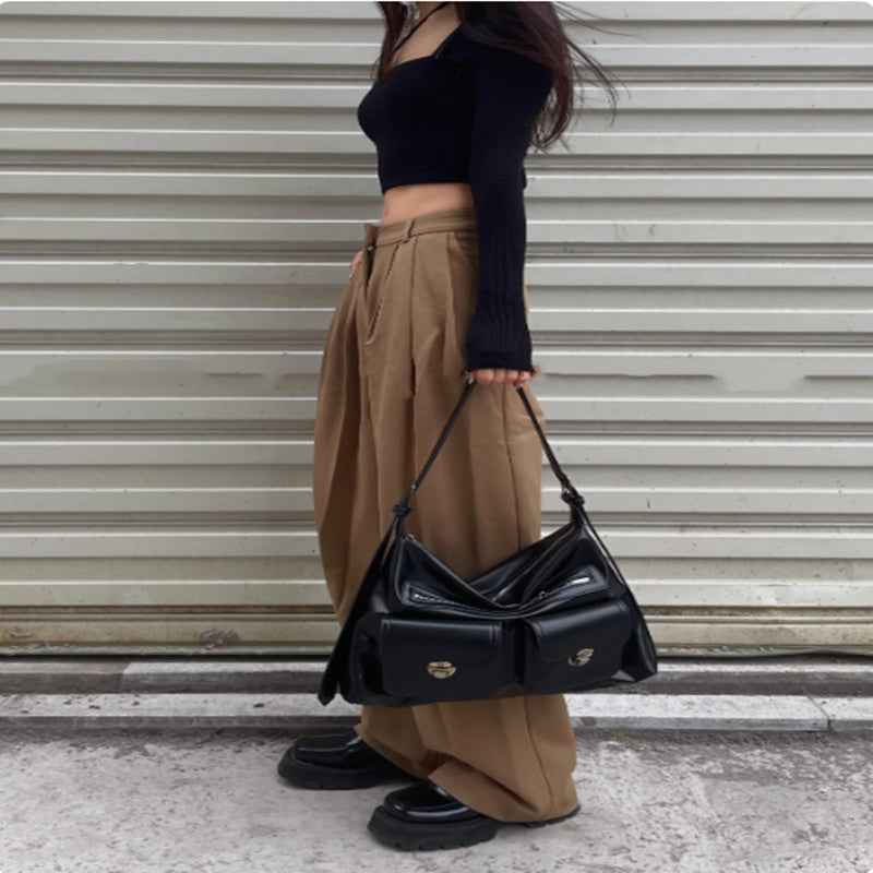 Women's Large Capacity PU Leather Tote Bag – Lock Buckle Shoulder & Crossbody