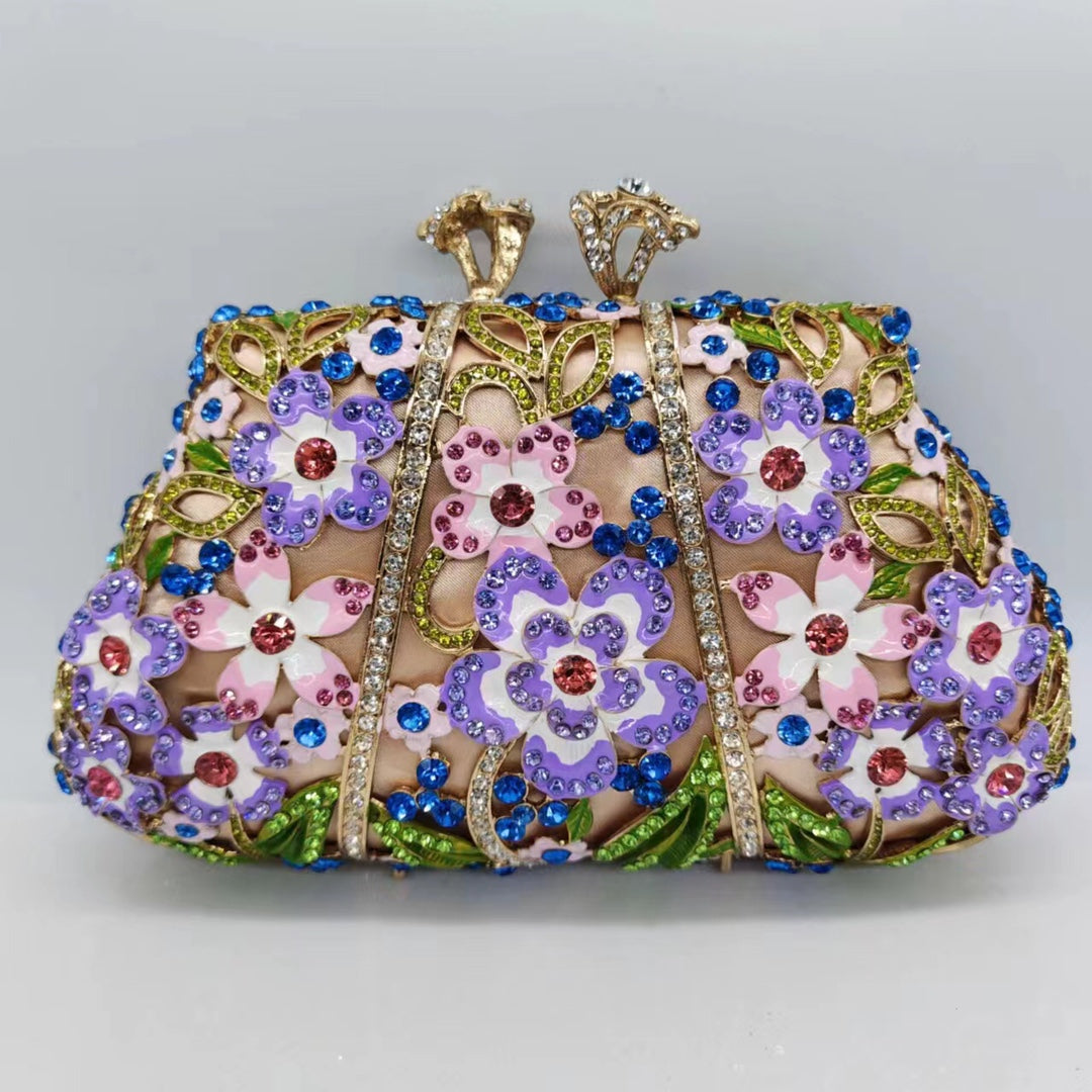 Women's Enamel Flower Diamond Evening Clutch – Dripping Oil Floral Dinner Bag