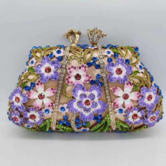 Women's Enamel Flower Diamond Evening Clutch – Dripping Oil Floral Dinner Bag