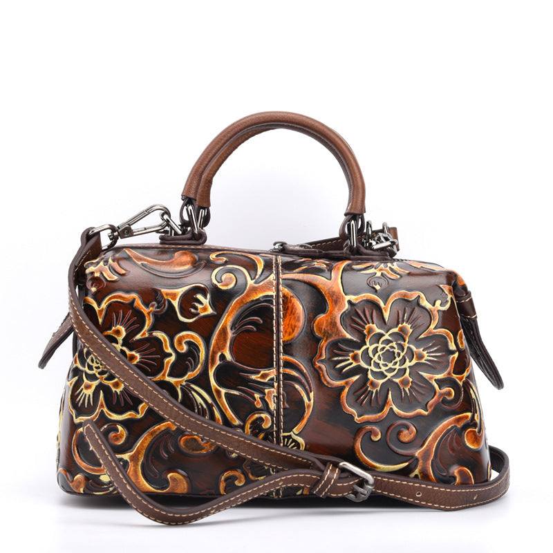 Women's First Layer Cowhide Hand-printed Handbag – Colourful Fashion Casual Leather Bag