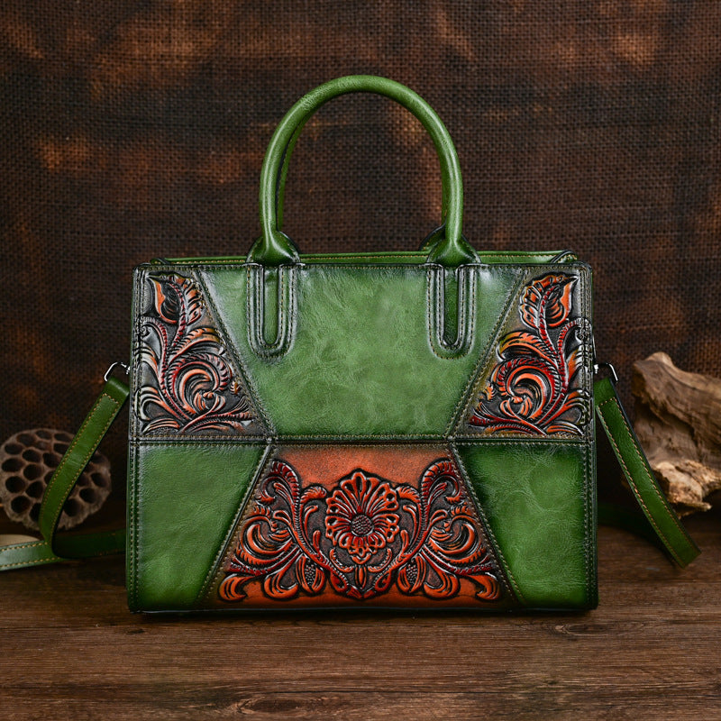 Women's Large Capacity Embossed Patchwork Bag – Textured Fashion Handbag
