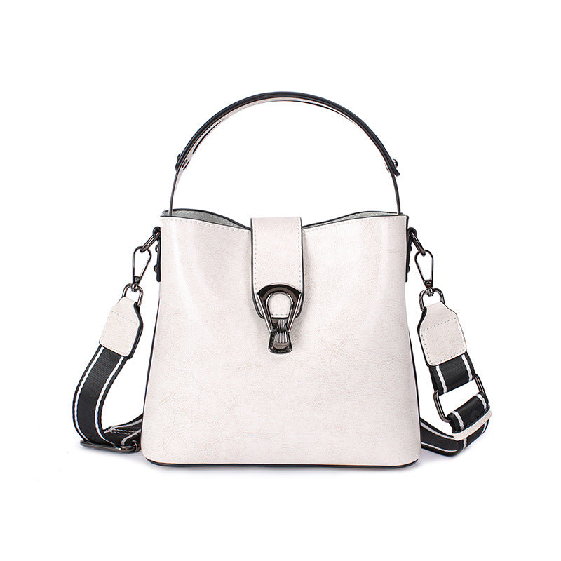 Women's Genuine Leather Bucket Bag – Oil Wax Shoulder & Crossbody Bag