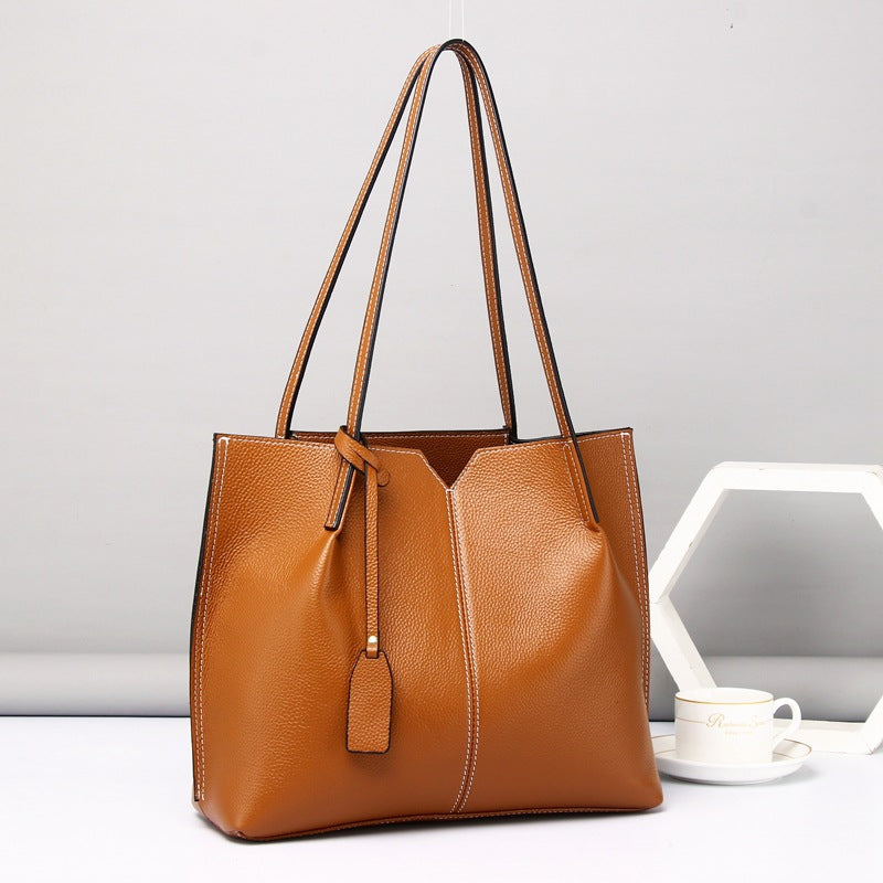 Women's Large Capacity First Layer Cowhide Shoulder Bag – Soft Genuine Leather Handbag