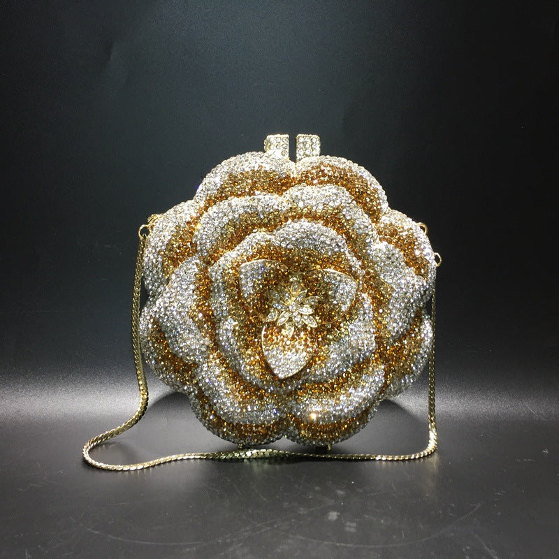 Women's Rose Metal Dinner Bag – Elegant Daily & Evening Clutch Handbag