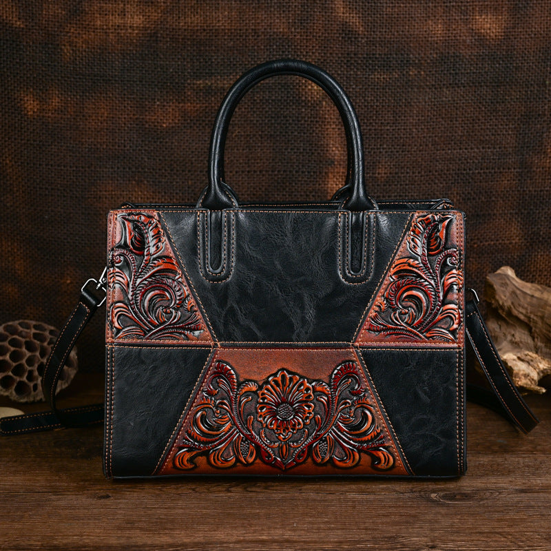 Women's Large Capacity Embossed Patchwork Bag – Textured Fashion Handbag