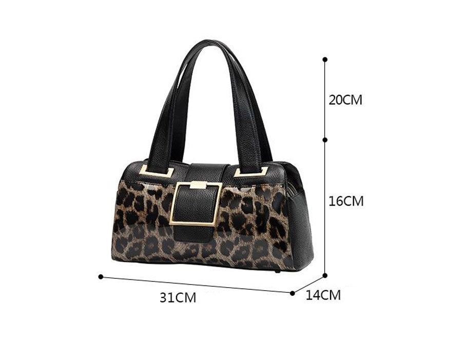 Women's Genuine Cowhide Leopard Print Shoulder Bag – Large Capacity Soft Leather Messenger Bag