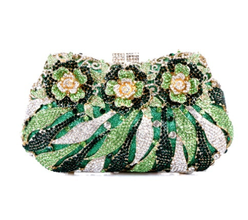 Women's Metal Rose Diamond Crystal Clutch – Hollow Rhinestone Evening Banquet Bag