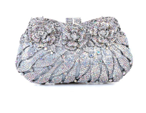 Women's Metal Rose Diamond Crystal Clutch – Hollow Rhinestone Evening Banquet Bag