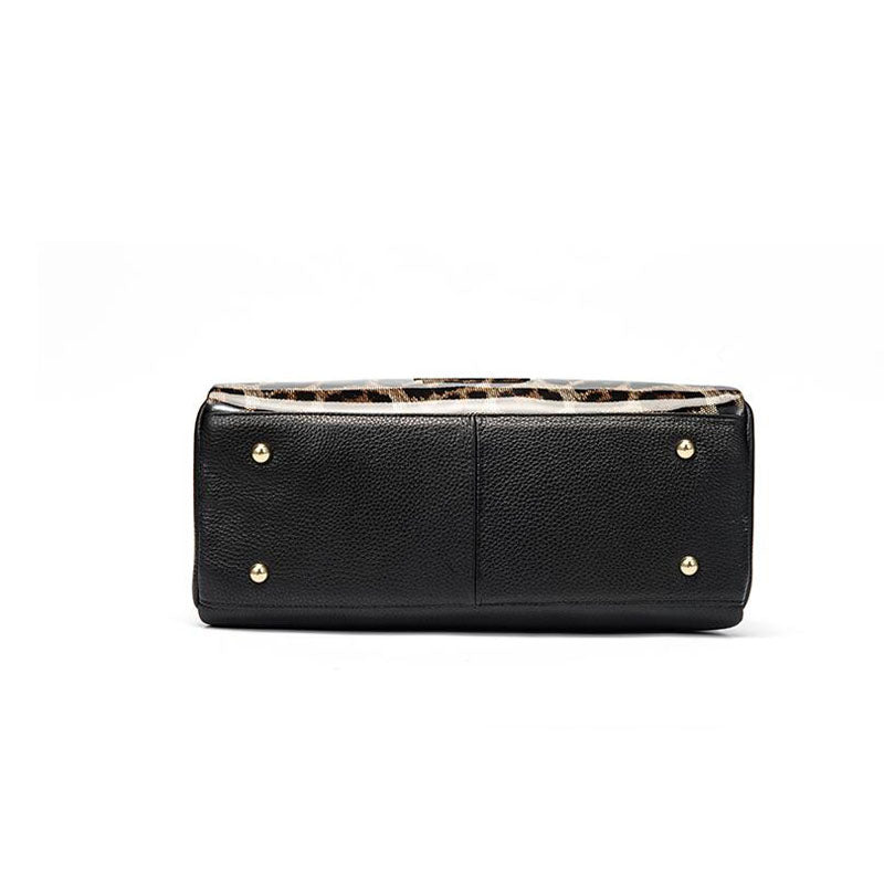 Women's Genuine Cowhide Leopard Print Shoulder Bag – Large Capacity Soft Leather Messenger Bag