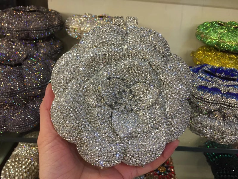 Women's Rose Metal Dinner Bag – Elegant Daily & Evening Clutch Handbag