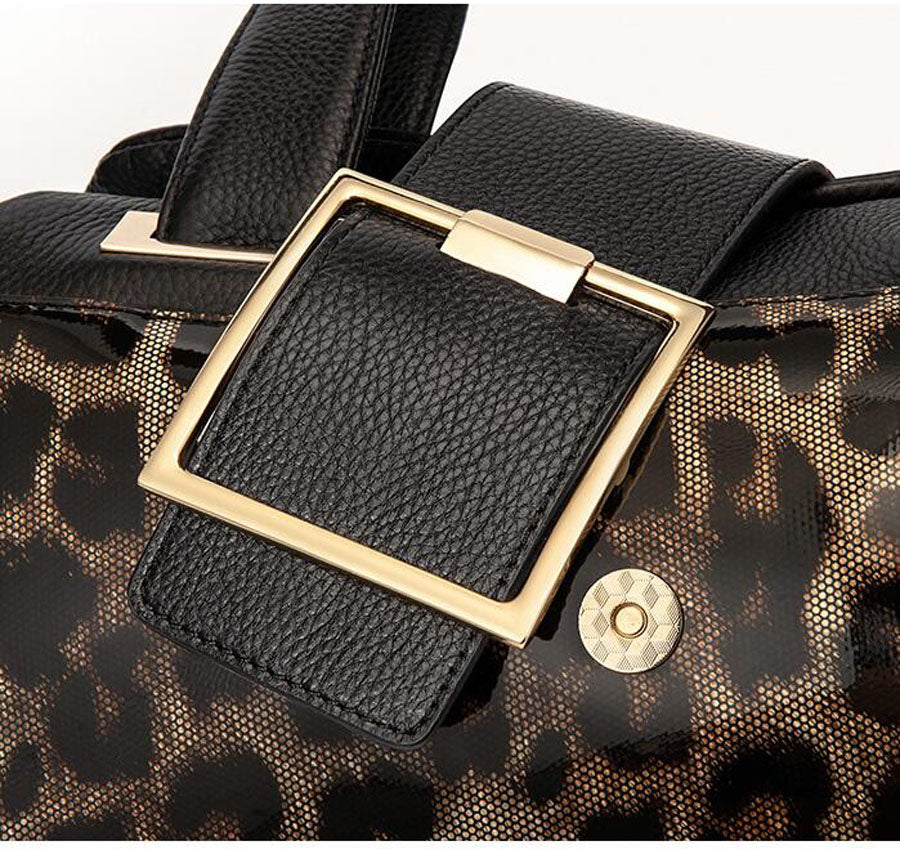 Women's Genuine Cowhide Leopard Print Shoulder Bag – Large Capacity Soft Leather Messenger Bag