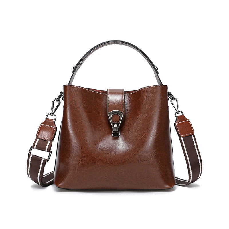 Women's Genuine Leather Bucket Bag – Oil Wax Shoulder & Crossbody Bag