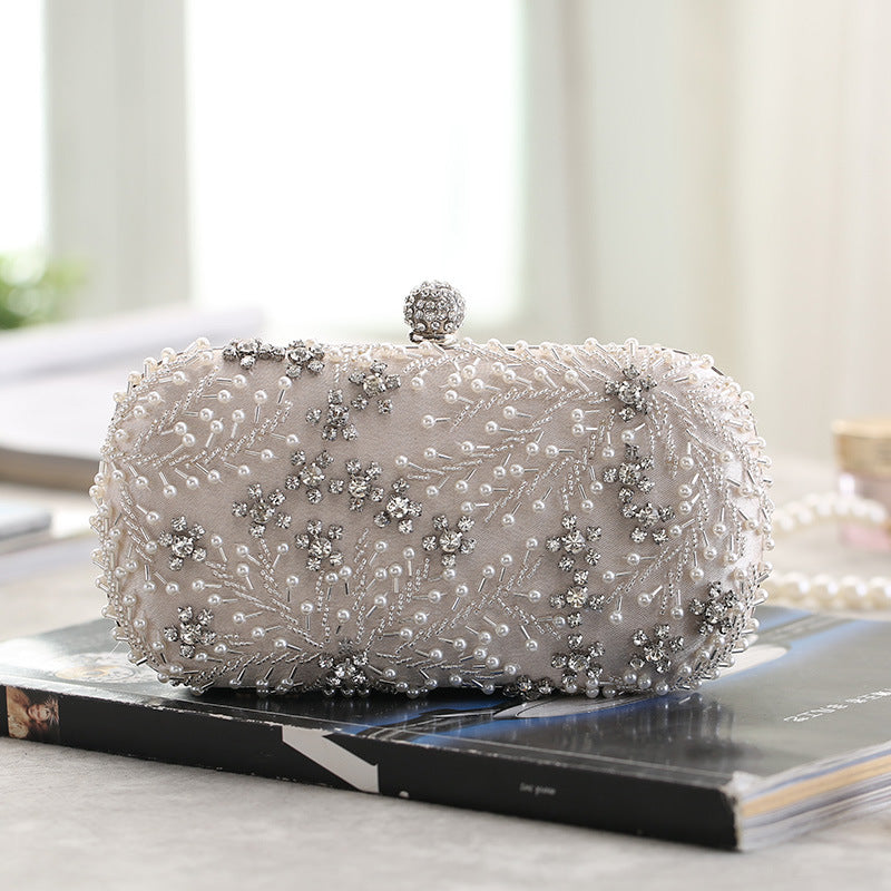 Women's Embroidered Diamond Evening Clutch – Beaded Polyester Party Bag