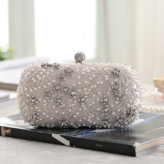Women's Embroidered Diamond Evening Clutch – Beaded Polyester Party Bag