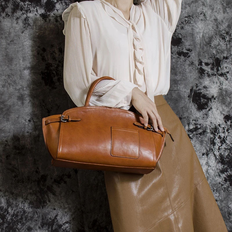 Women's Top Grain Leather Zip Crossbody Bag – Casual Dumpling Shape Handbag