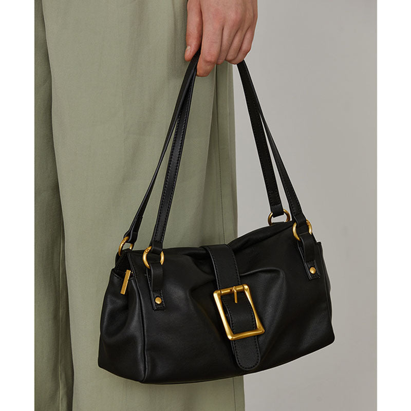 Women's Full-Grain Cowhide Underarm Tote Bag – Soft Genuine Leather Shoulder Bag with Pleats