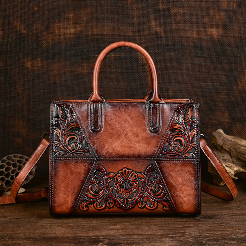 Women's Large Capacity Embossed Patchwork Bag – Textured Fashion Handbag