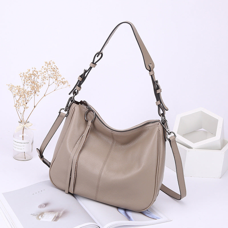 Women's First Layer Cowhide Tassel Tote Bag – Large Genuine Leather Shoulder Handbag