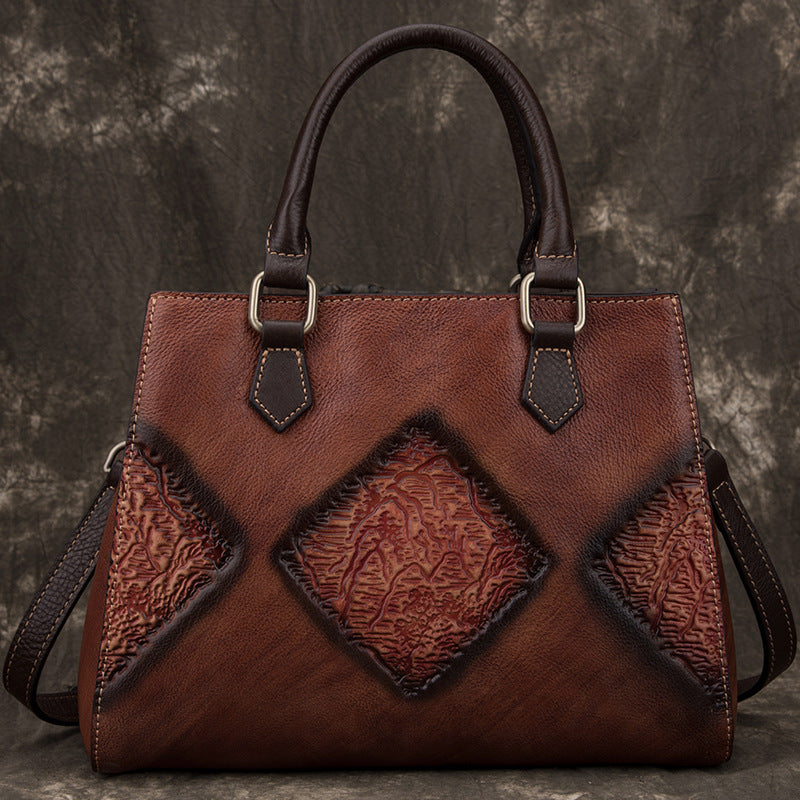 Women's Top Layer Cowhide Plaid Retro Messenger Bag – Genuine Leather Shoulder Handbag