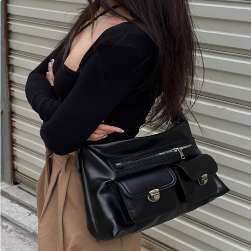 Women's Large Capacity PU Leather Tote Bag – Lock Buckle Shoulder & Crossbody