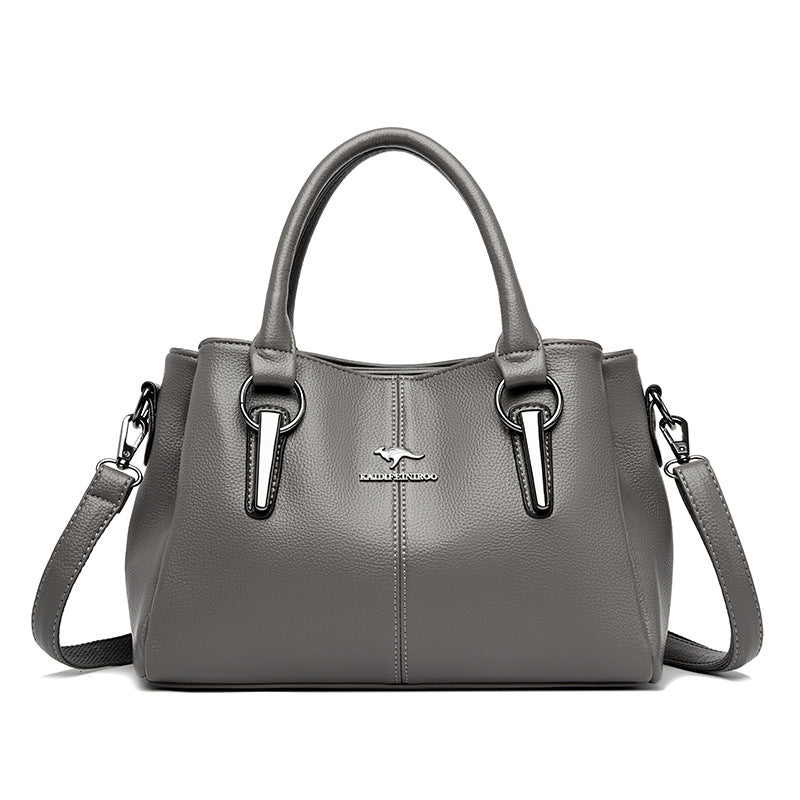 Women's Large Capacity Genuine Leather Crossbody Bag – Multi-Layer Two-Tone Cowhide