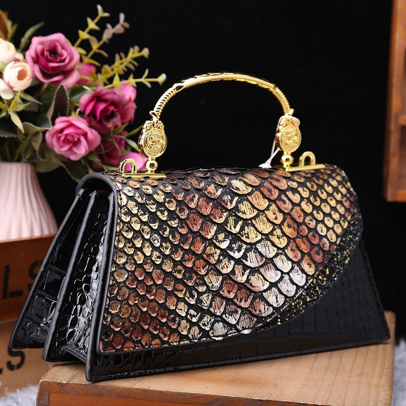 Women's Genuine Leather Shoulder Bag – Retro Contrast Colour Crossbody Handbag