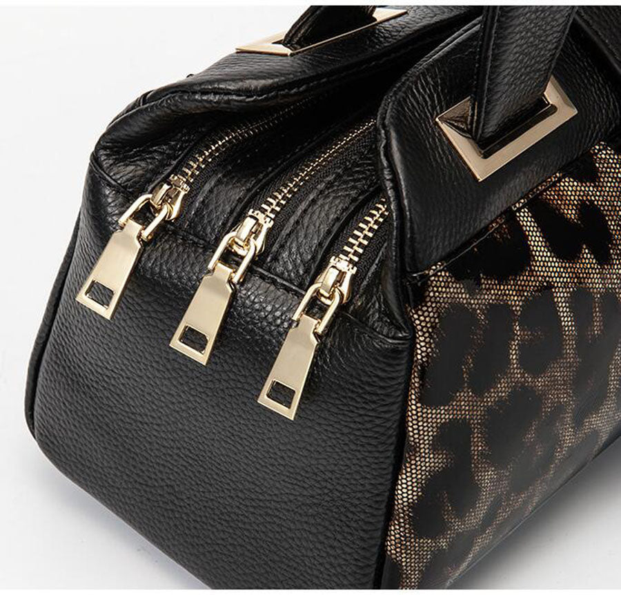 Women's Genuine Cowhide Leopard Print Shoulder Bag – Large Capacity Soft Leather Messenger Bag