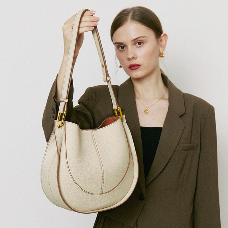 Women's Top Grain Leather Crossbody Bag – Niche Luxury Round Shoulder Handbag