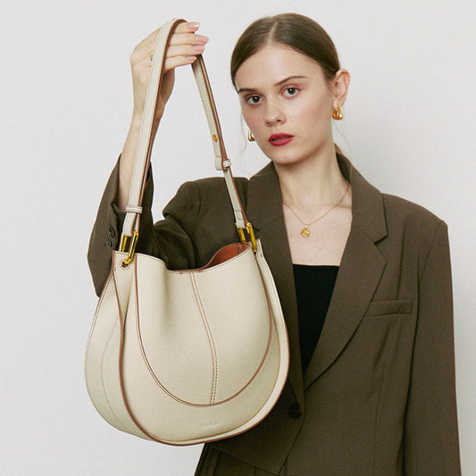 Women's Top Grain Leather Crossbody Bag – Niche Luxury Round Shoulder Handbag