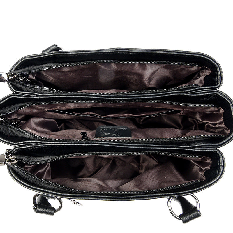 Women's Large Capacity Genuine Leather Crossbody Bag – Multi-Layer Two-Tone Cowhide