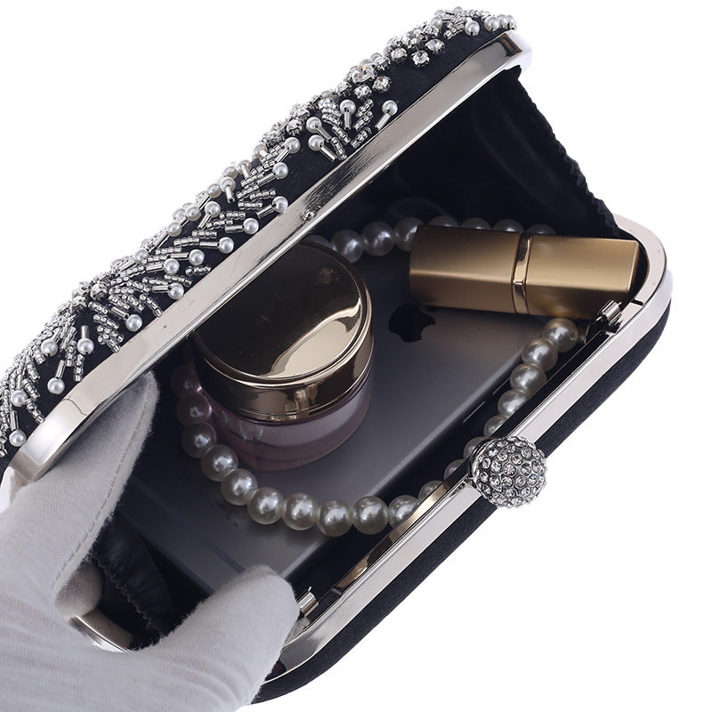 Women's Embroidered Diamond Evening Clutch – Beaded Polyester Party Bag
