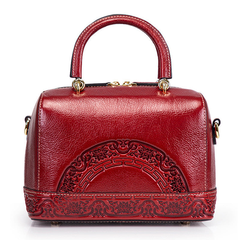 Women's Genuine Leather Embossed Handbag – Spring Fashion Street Trend Bag in Red