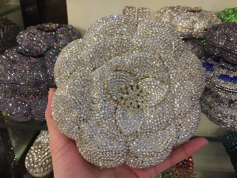 Women's Rose Metal Dinner Bag – Elegant Daily & Evening Clutch Handbag