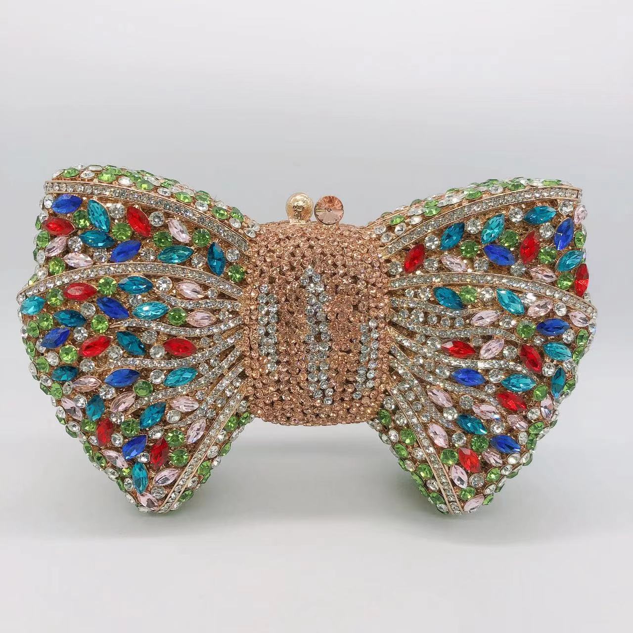 Women's Bow Diamond Rhinestone Clutch – Hard Metal Evening Bag in 22 Colours