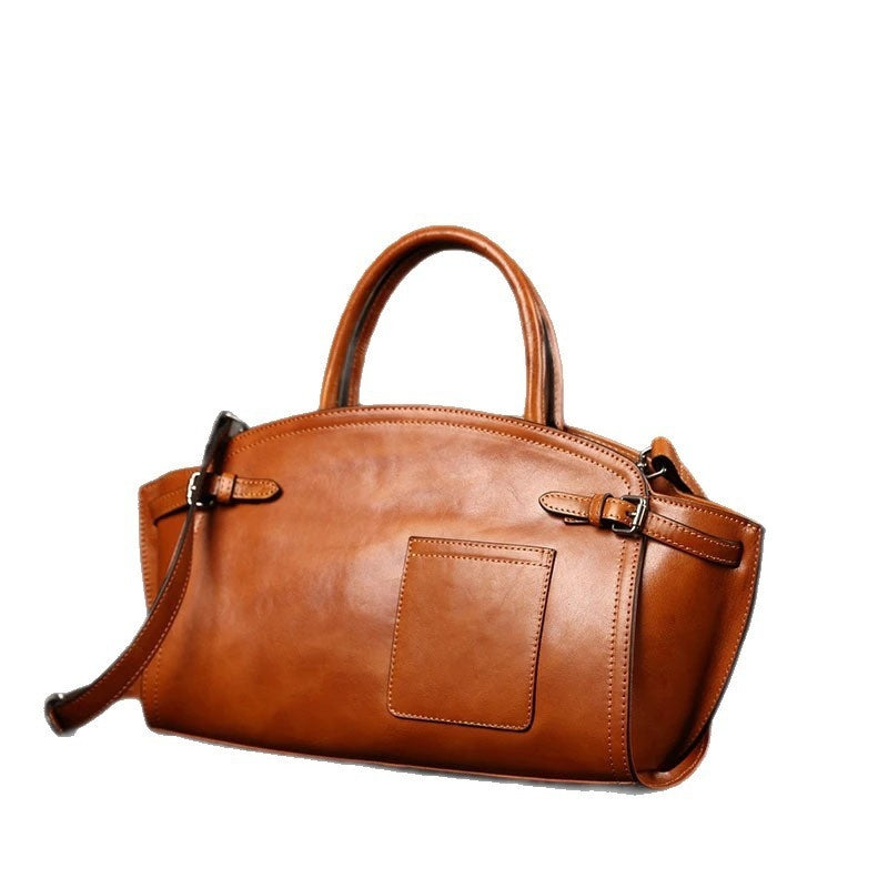 Women's Top Grain Leather Zip Crossbody Bag – Casual Dumpling Shape Handbag