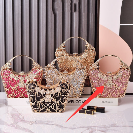 Women's Hollow Out Floral Banquet Bag – Shiny PU Bucket Clutch
